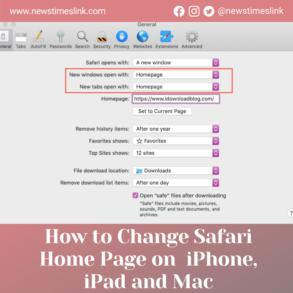 safari homepage won't change from apple